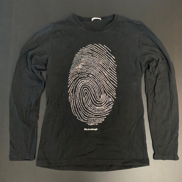 Black and metallic silver graphic long sleeve T-shirt size S - Picture 1 of 6